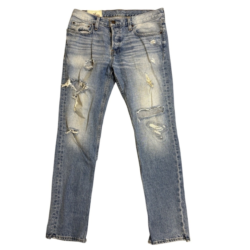 Hollister Distressed Straight Jeans Mens 33x32‎ Blue Denim Ripped